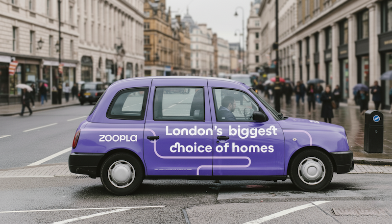 Purple Zoopla taxi in London
