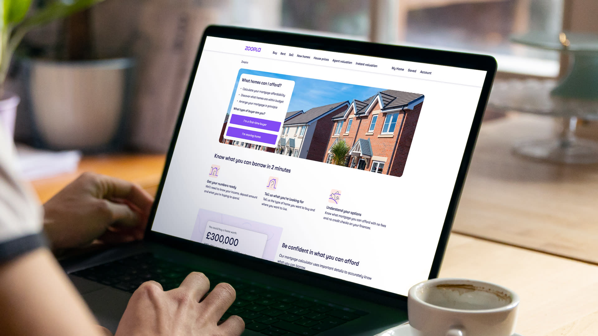 A laptop showing Zoopla's affordability tool