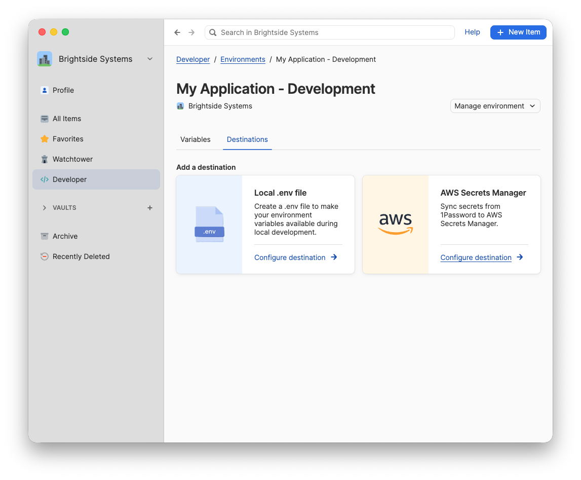 A screenshot of Applications within Environments.