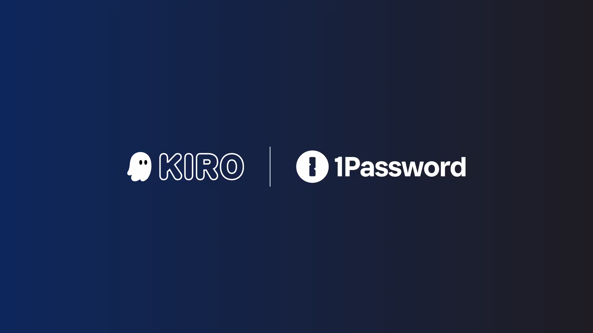 The header image displays the logos for Kiro and 1Password.
