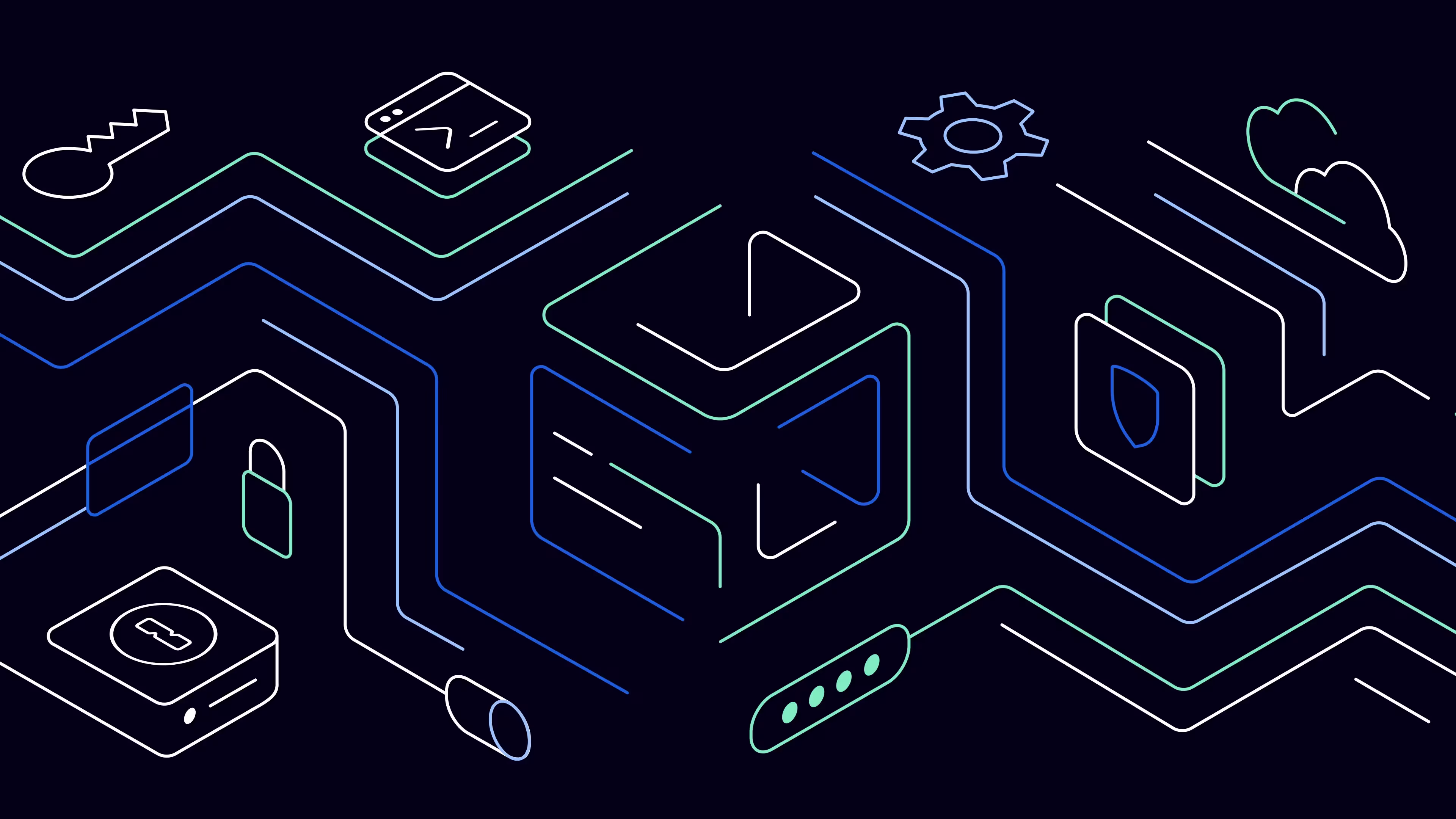 A maze of connected tools opens access through workflows.
