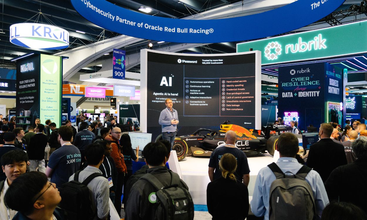 A photo from a lightning talk conducted at the 1Password booth.