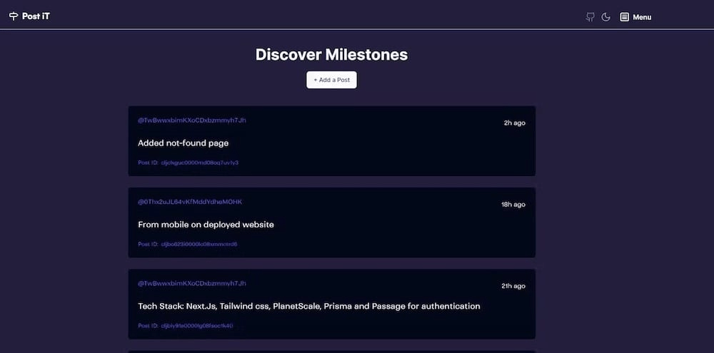 Logged-in user view in Shreyas Chaliha's Post iT application
