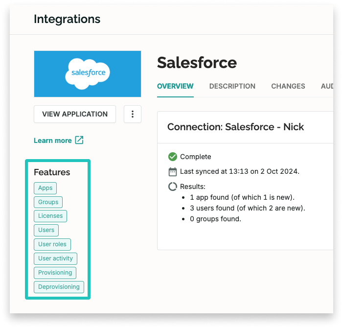 SaaS Manager - Salesforce user management integration features