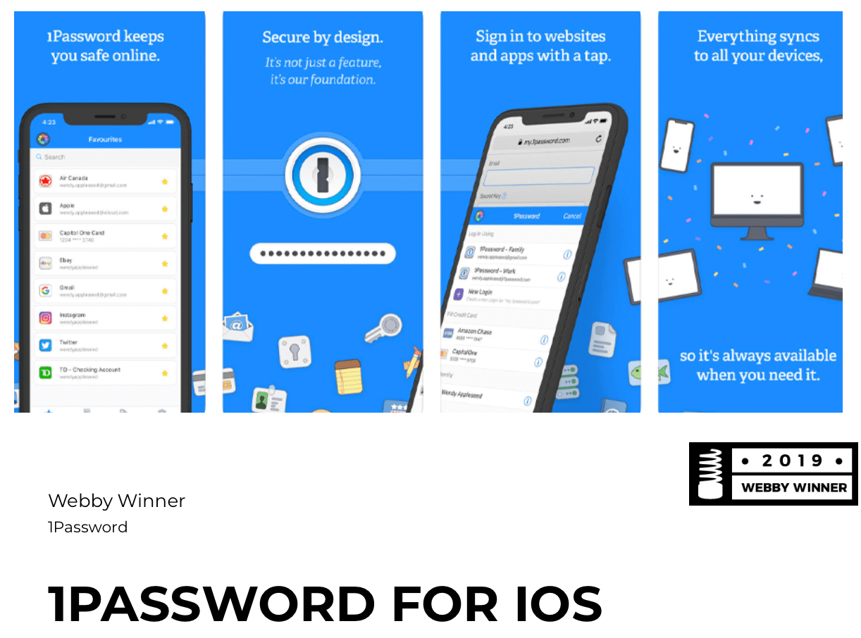 1Password Webby Winner