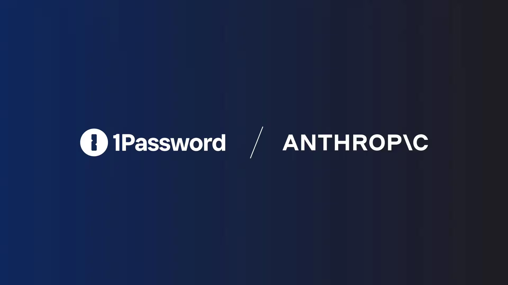 The 1Password and Anthropic logos side by side on a dark blue background.