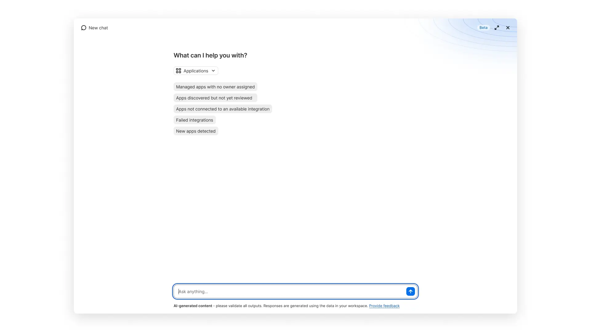 A screenshot of an AI agent asking what it can help you with from within 1Password SaaS Manager.