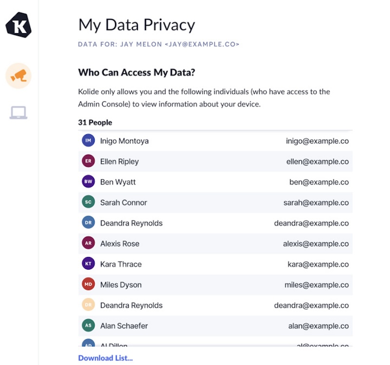 A screenshot of a user’s 'privacy center' on XAM. The page shows a list of users under the question 'Who Can Access My Data?'