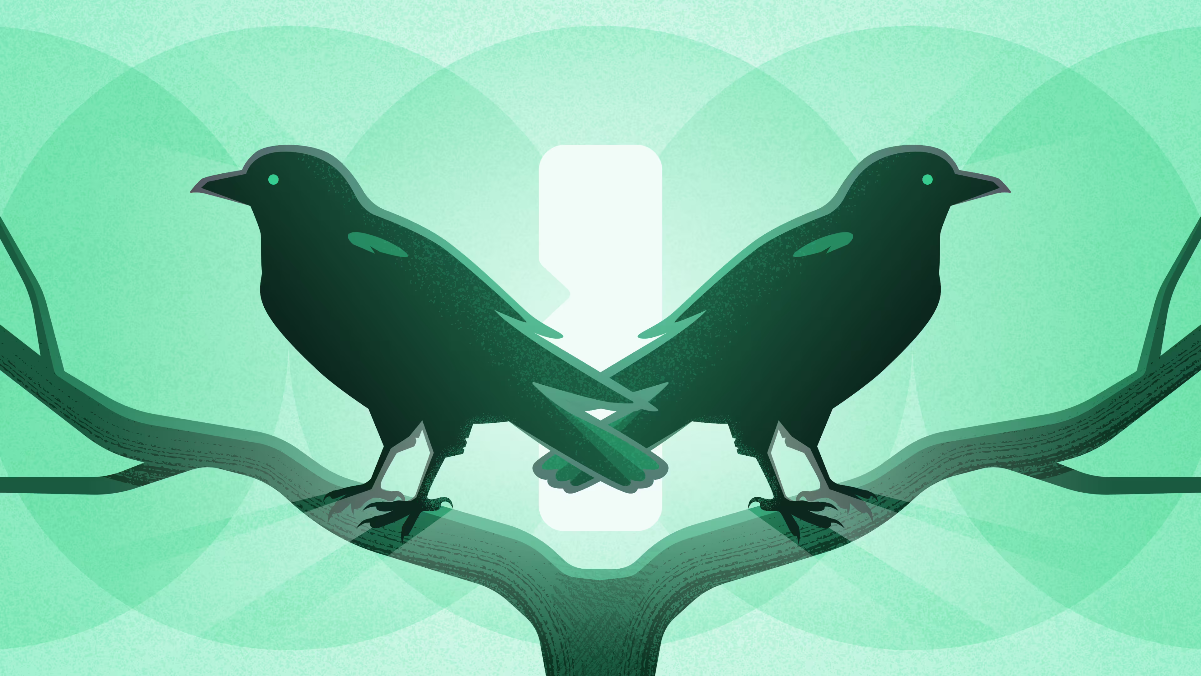 Chasing Entropy season 2, two crows meet on diverging branches with the 1Password logo in the background.