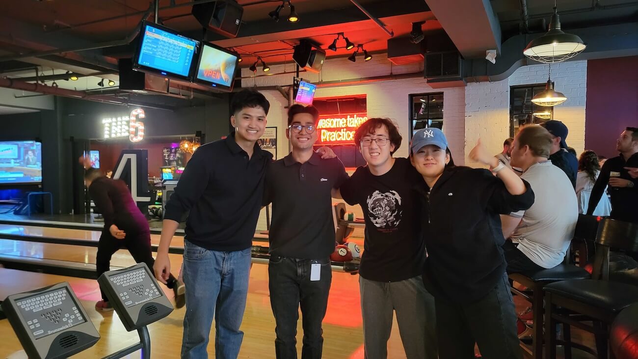 A group of 1Password interns going bowling together.