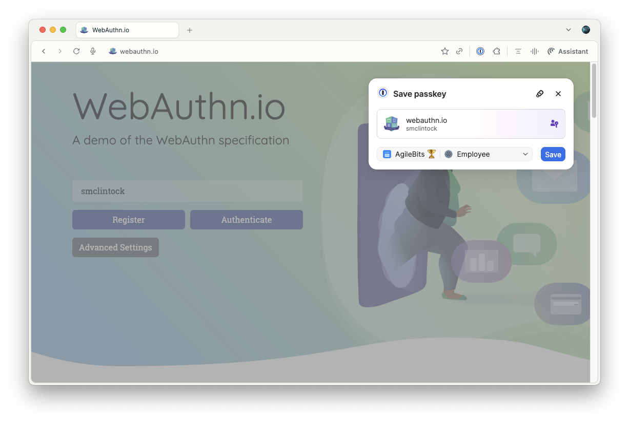 A screenshot of a fullscreen notification prompting a user to save a passkey.