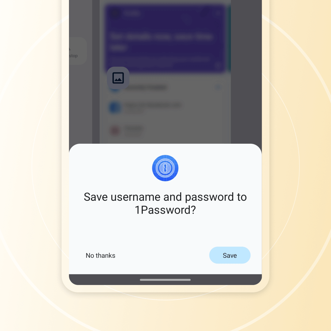 A prompt to save a username and password in 1Password.