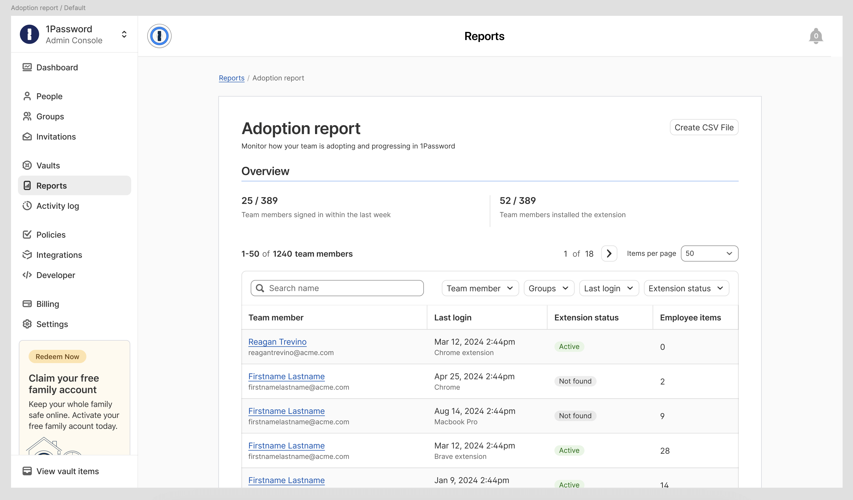 A screenshot of the adoption report.