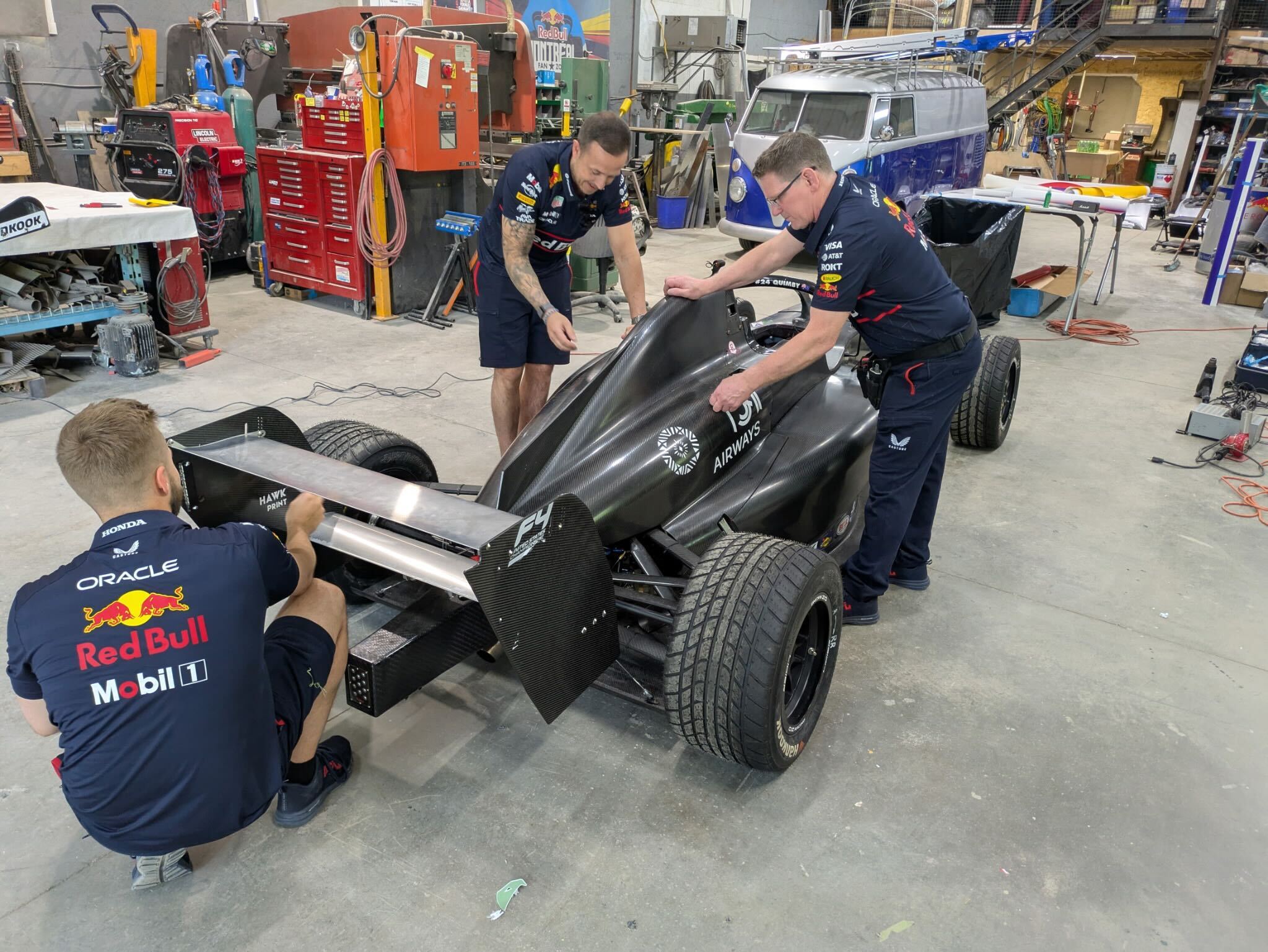 A photo of the car being prepared to be wrapped in the new livery design.