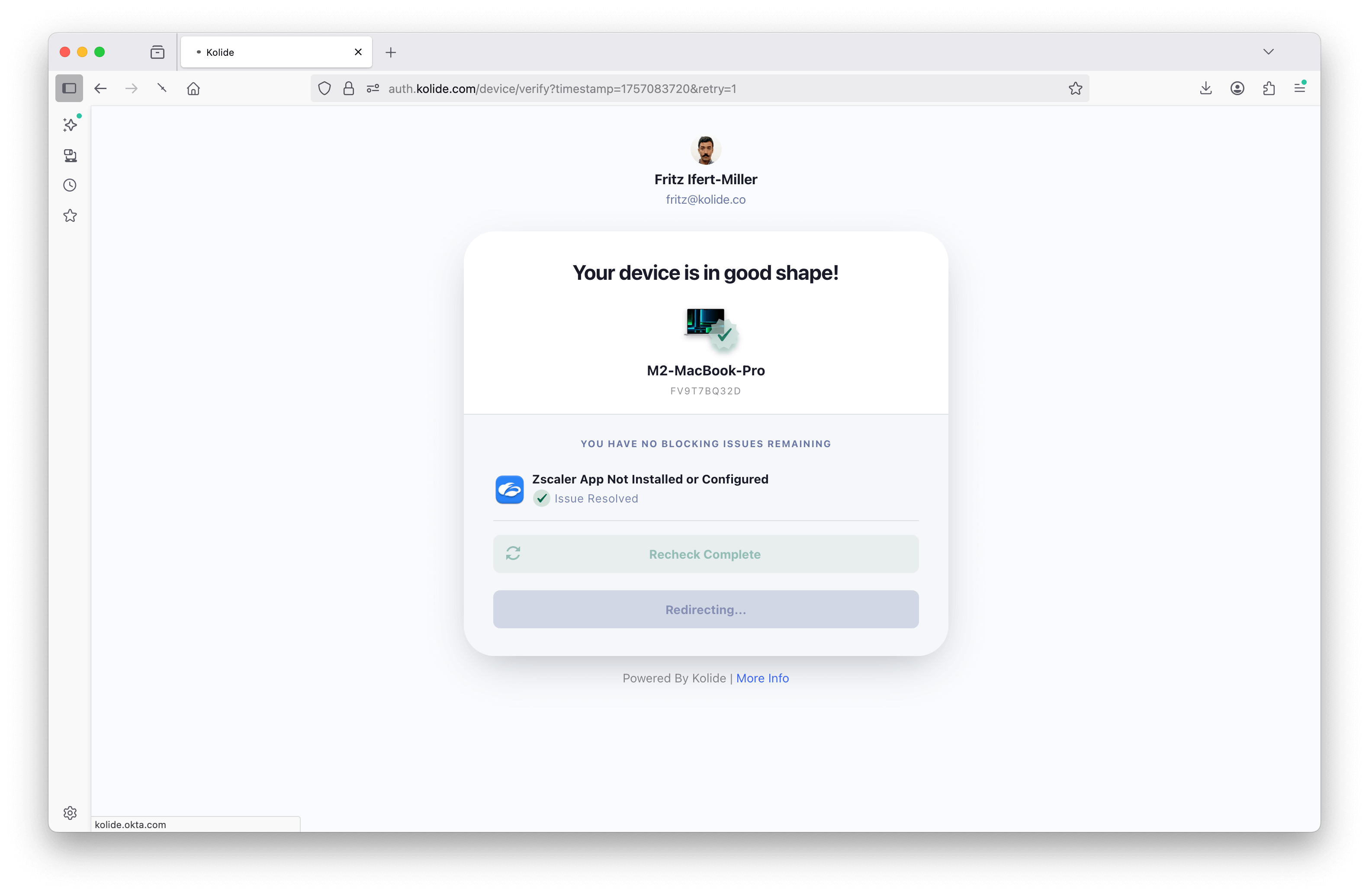 Screenshot of enduser confirming issues resolved.