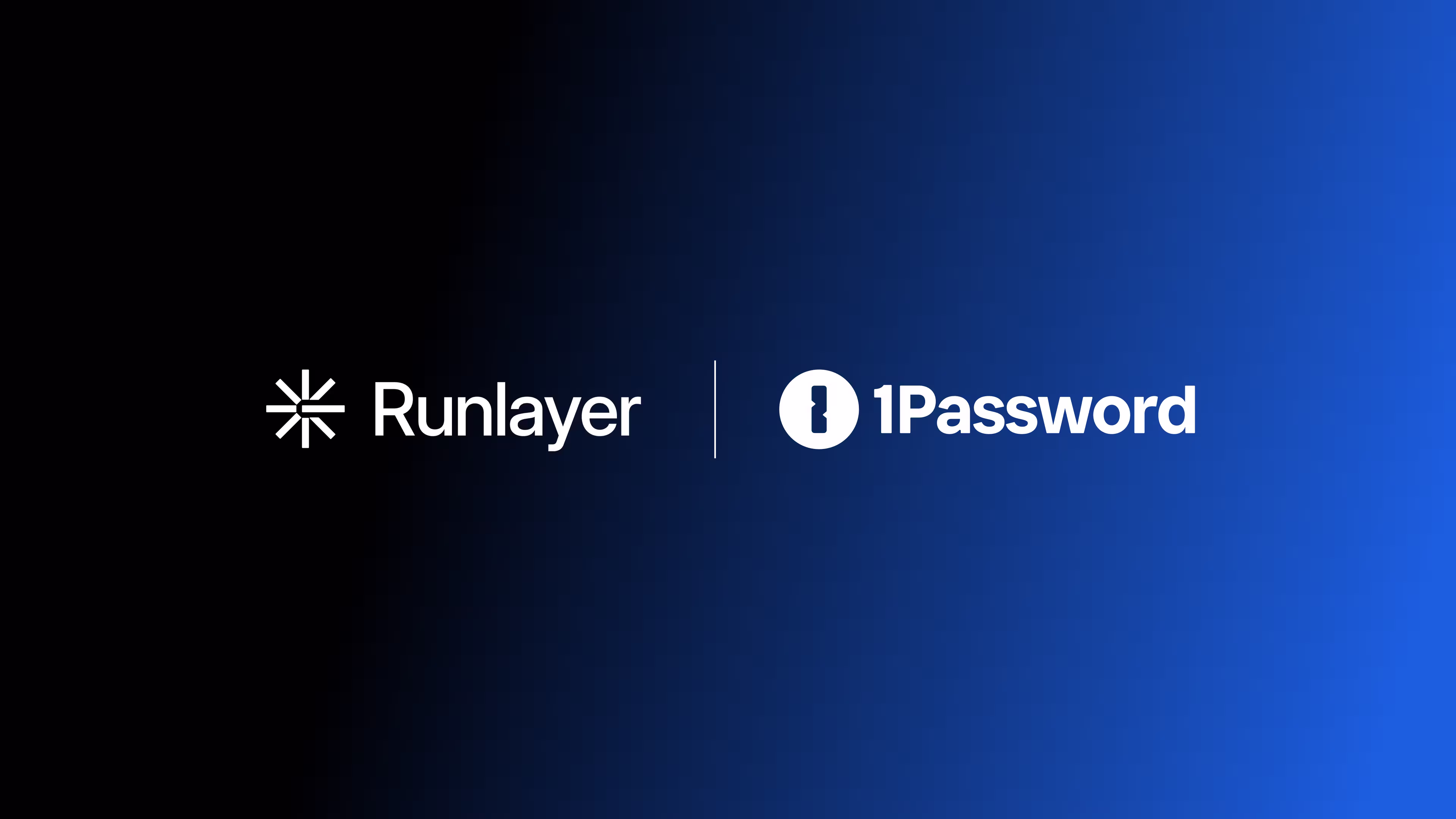 Runlayer and 1Password logos over a dark blue gradient.