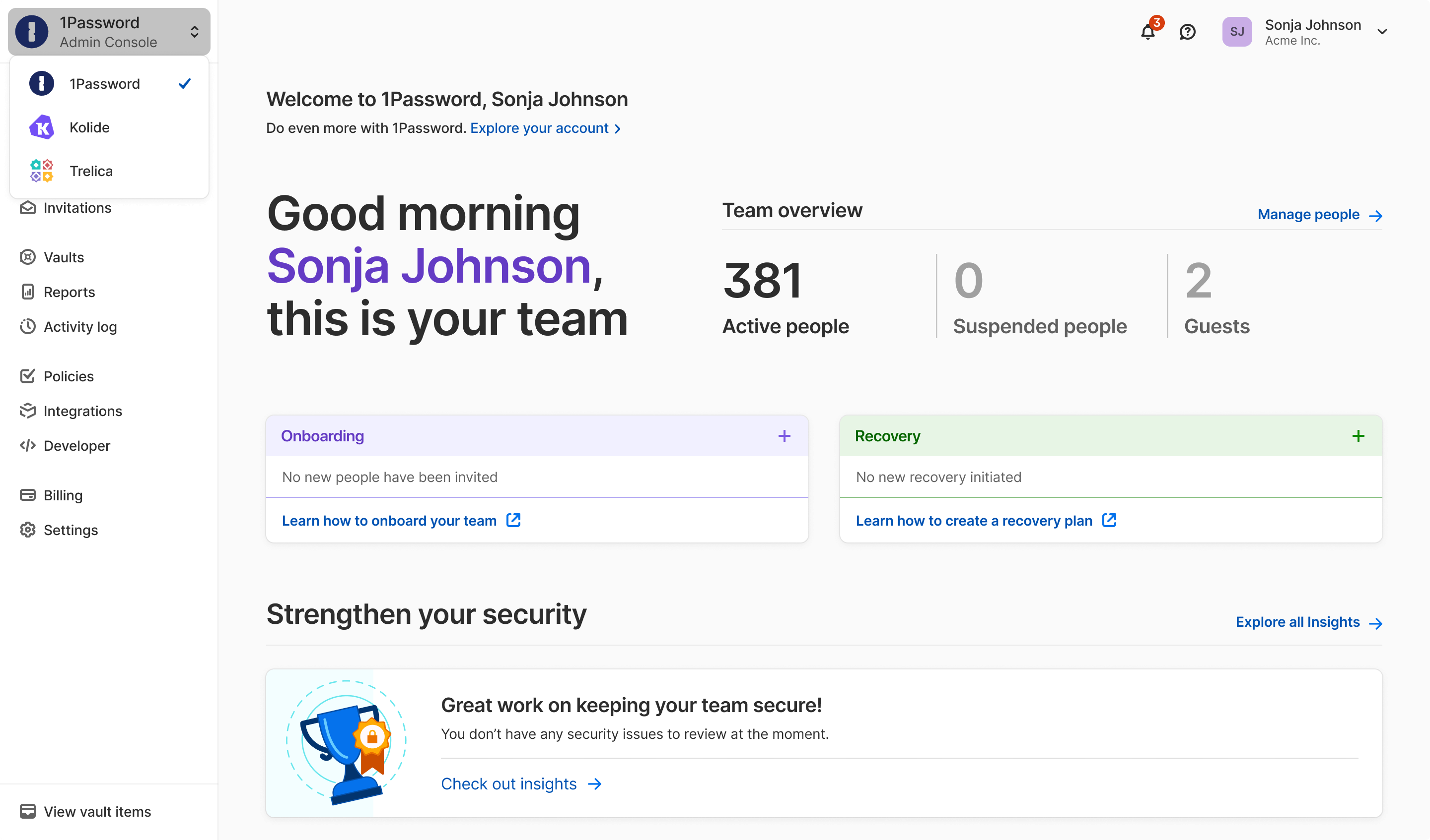 A screenshot of the new dashboard with product switcher.