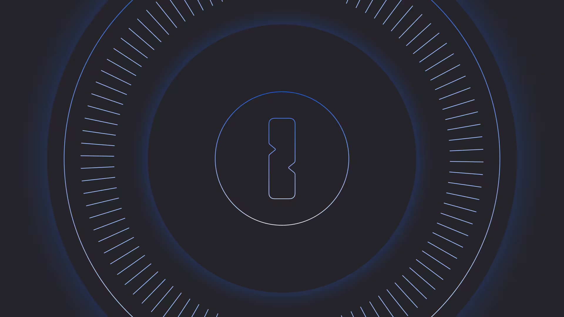 A neon-style graphic of the 1Password logo surrounded by radiating lines in the brand colors