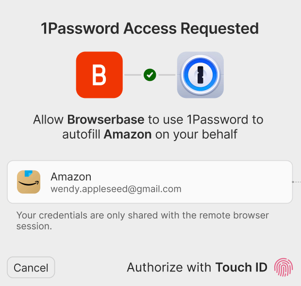 1Password access requested.