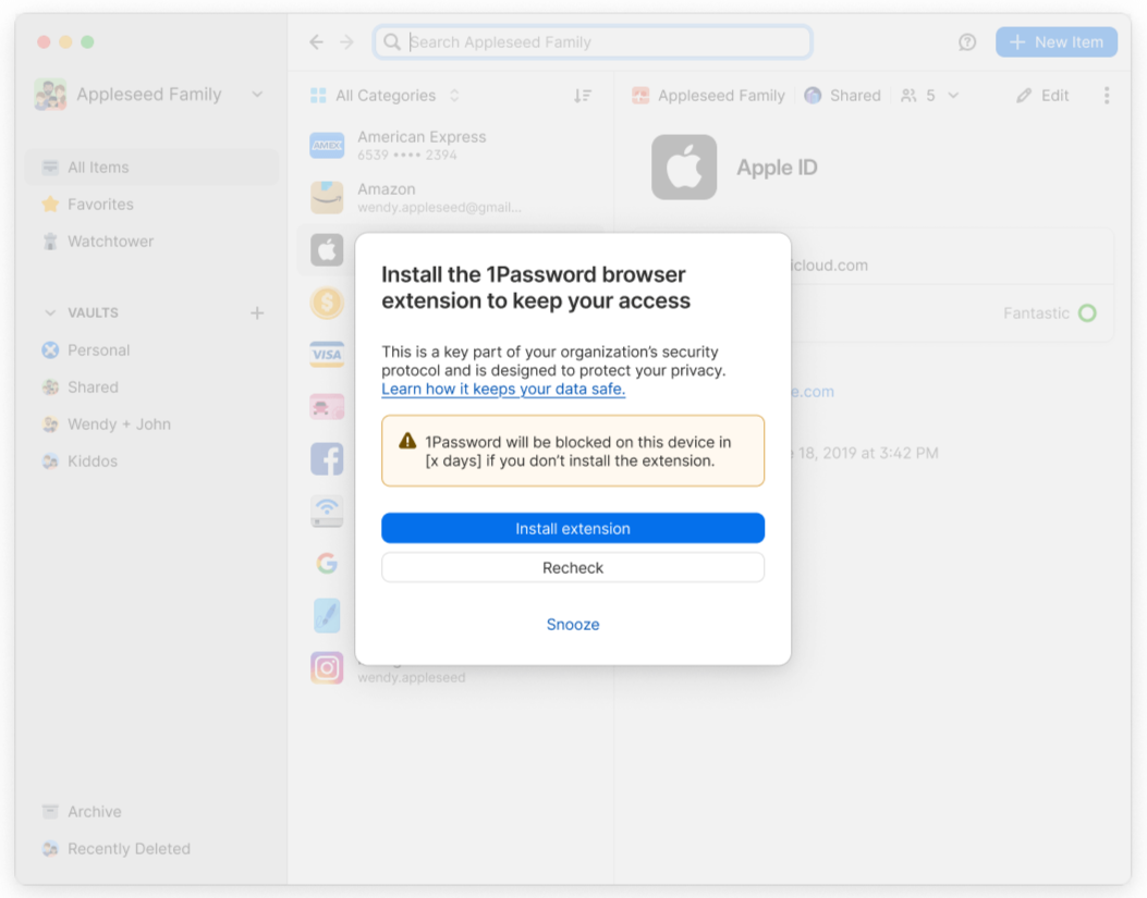 Instance 2: Initial 1Password desktop app modal.