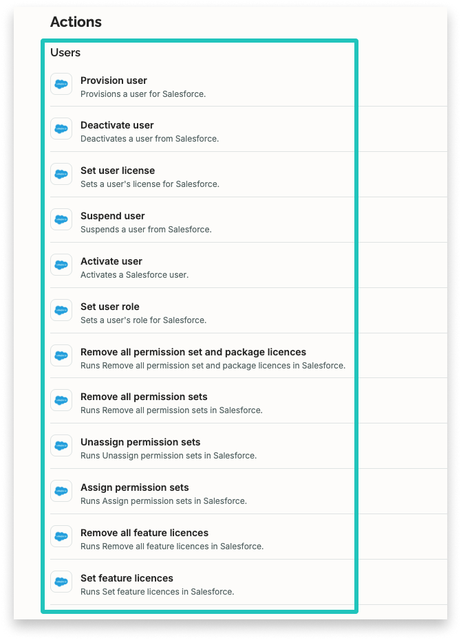 Salesforce User actions steps