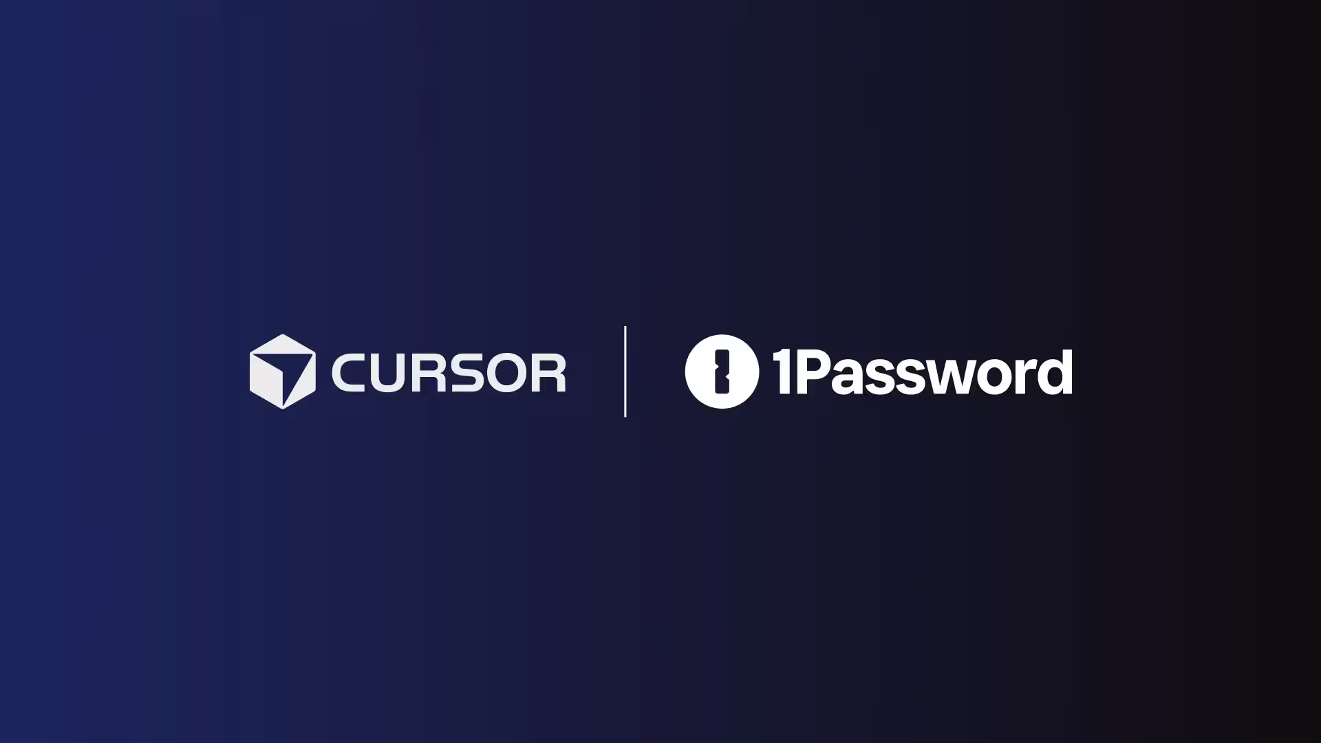 A depiction of the Cursor and 1Password logos side-by-side on a dark blue background