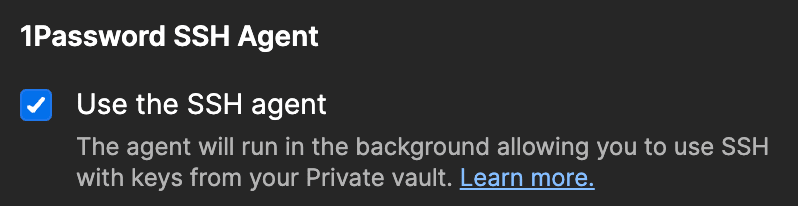 1Password SSH Agent preferences checkbox