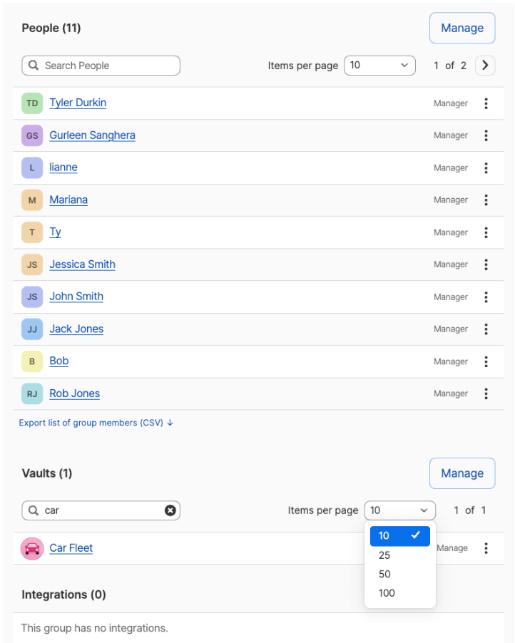 A product screnshot showing the view of vault with pagination.