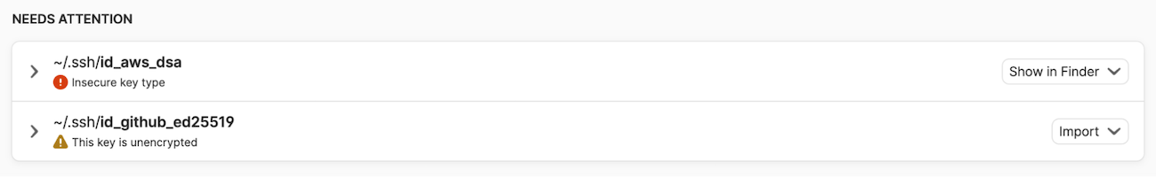 Vulnerable SSH keys found by 1Password