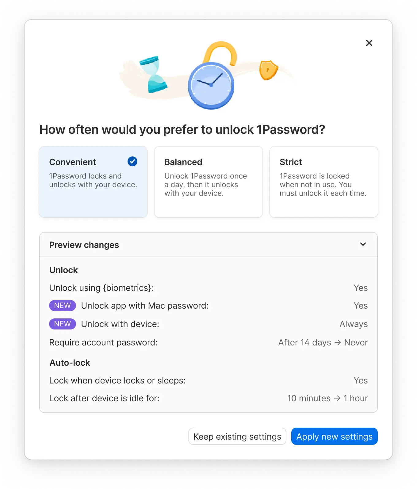 Initial app unlock presets policy prompts on Mac and PC devices