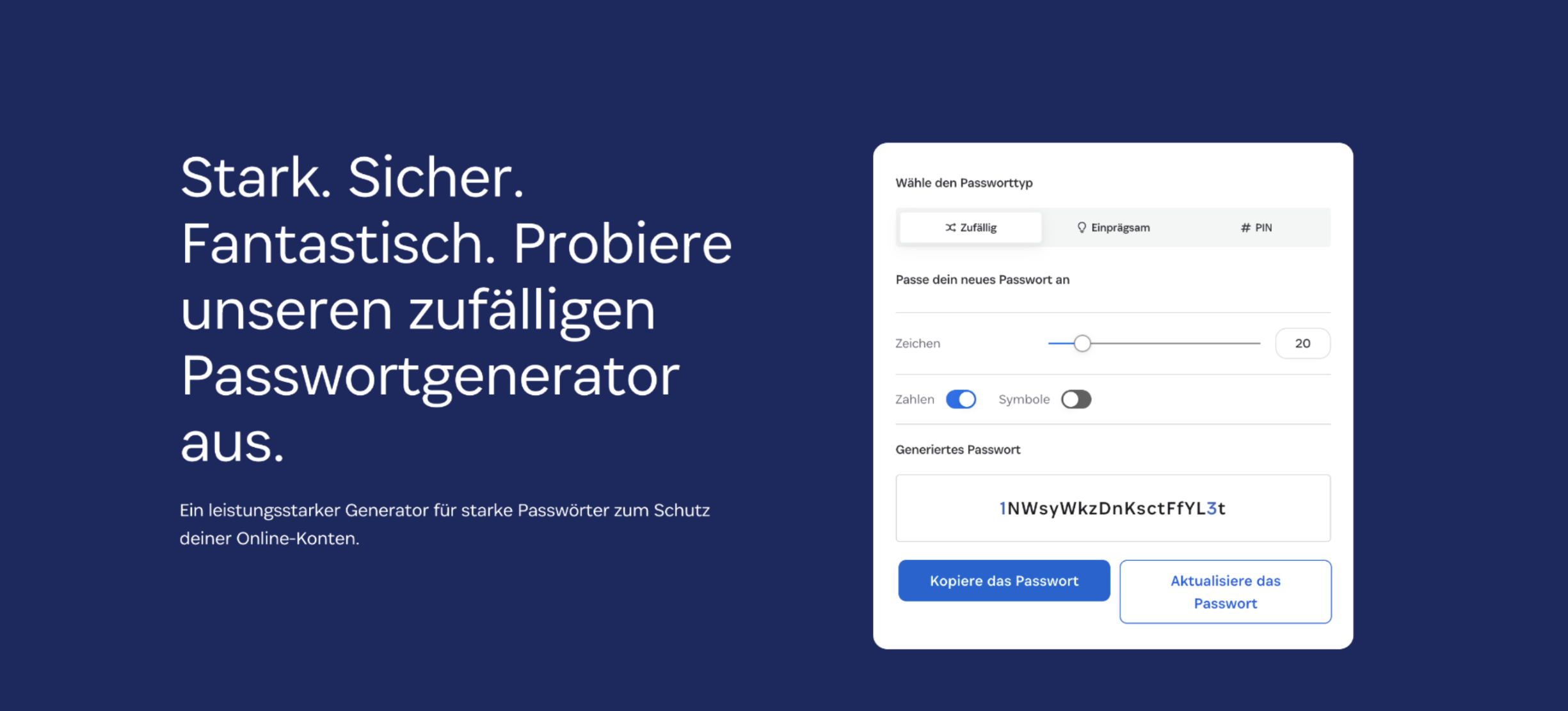 Screenshot des zufälligen Passwortgenerators von 1Password