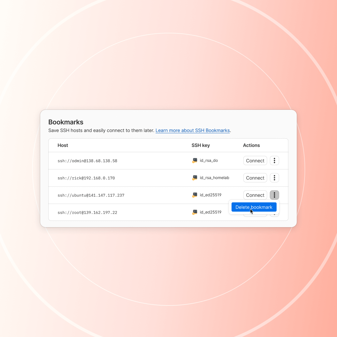 In-line static Developer SSH Bookmarks.