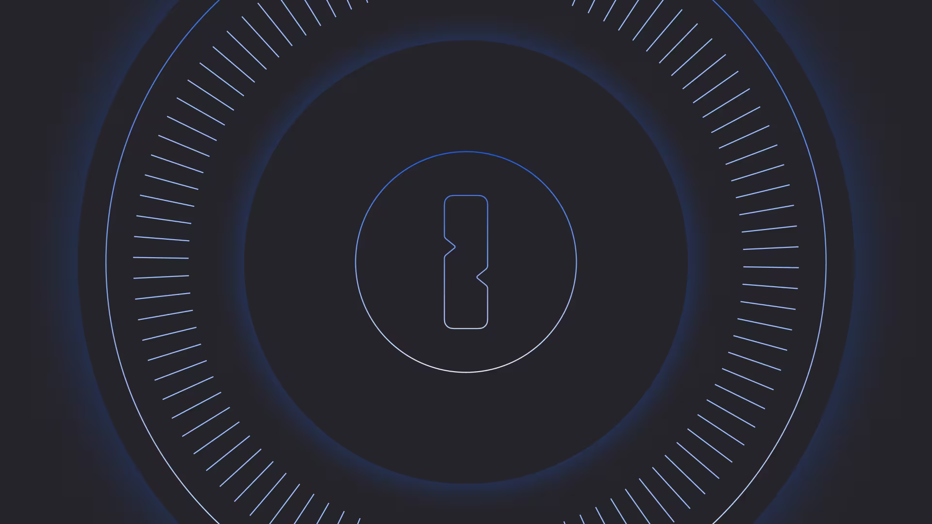 A stylized portrayal of the 1Password logo, surrounded by radiating lines in the brand colors.