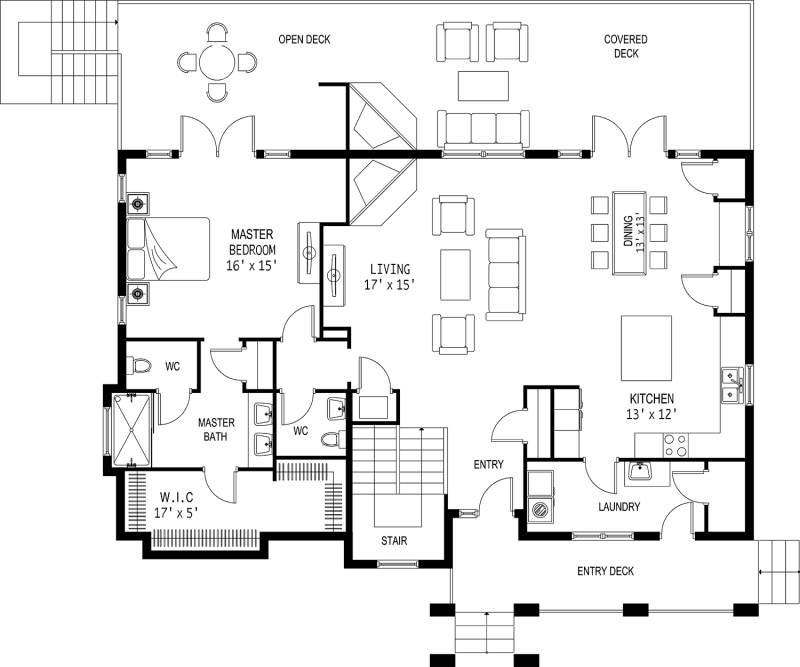 The 2D floor plan for Down Dog's main level.