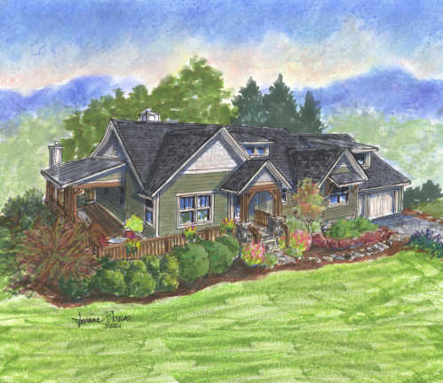 An exterior rendering of the Big Dog home plan by Sundog Homes.