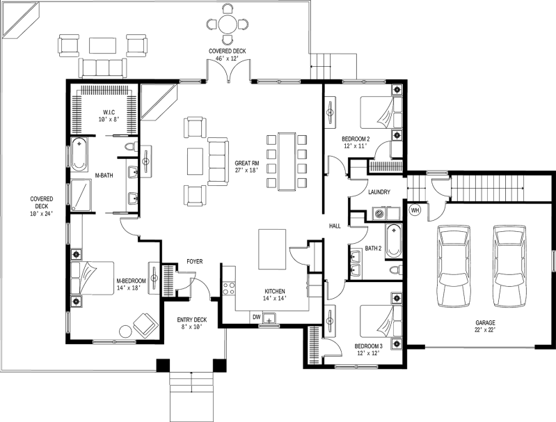 The 2D floor plan for Big Dog's main level.