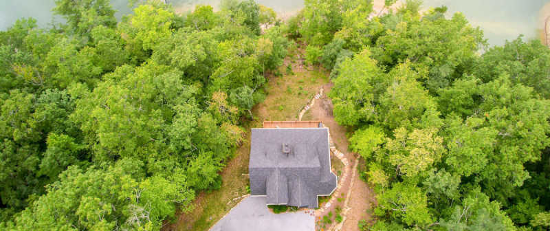 An aerial view of a Sundog Homes build on Bear Lake in Tuckasegee, NC.