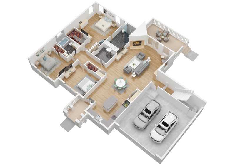 The 3D version of Mountain Dog's main level floor plan.