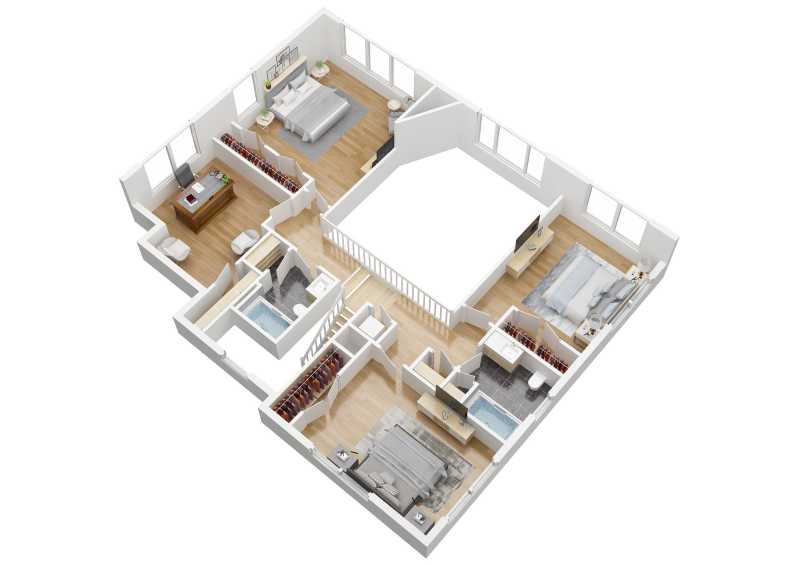 The 3D version of River Dog's upper level floor plan.