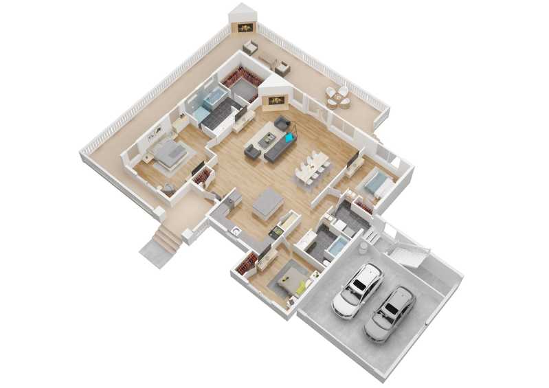 The 3D version of Big Dog's main level floor plan.