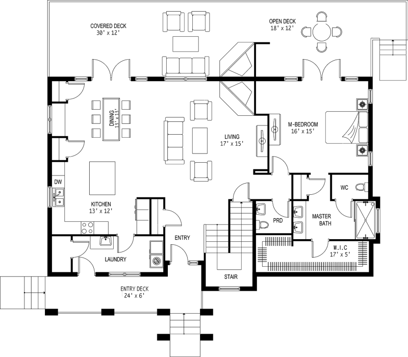 The 2D floor plan for Up Dog's main level.