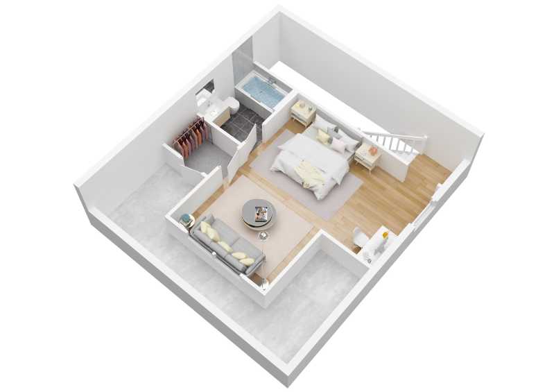 The 3D version of Big Dog's bonus room floor plan.