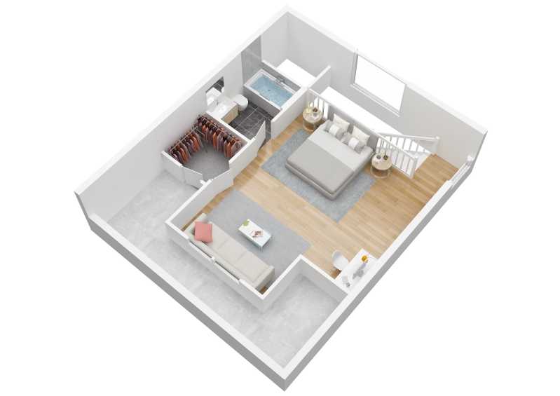 The 3D version of Mountain Dog's bonus room floor plan.