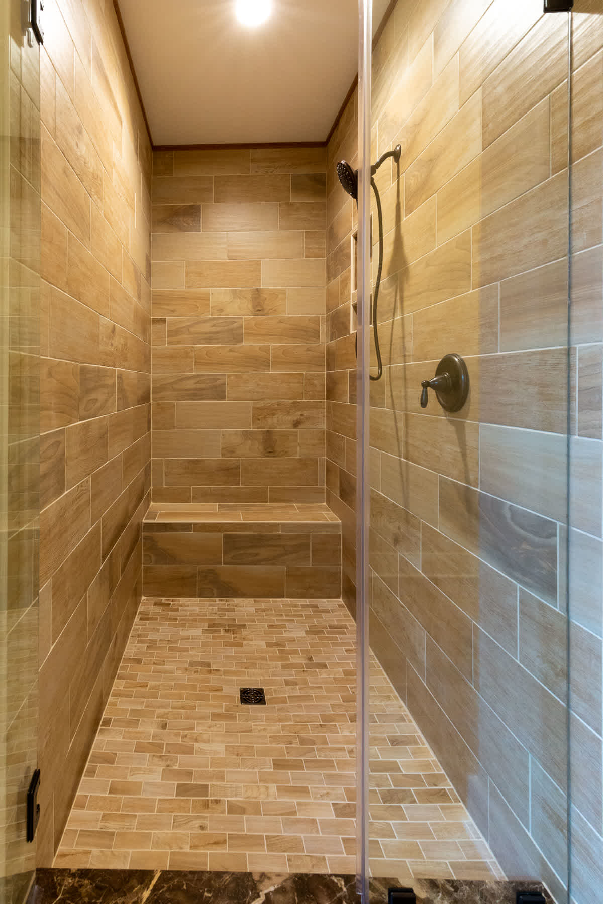 The master bathroom shower at the Geiger residences in Cullowhee, NC.