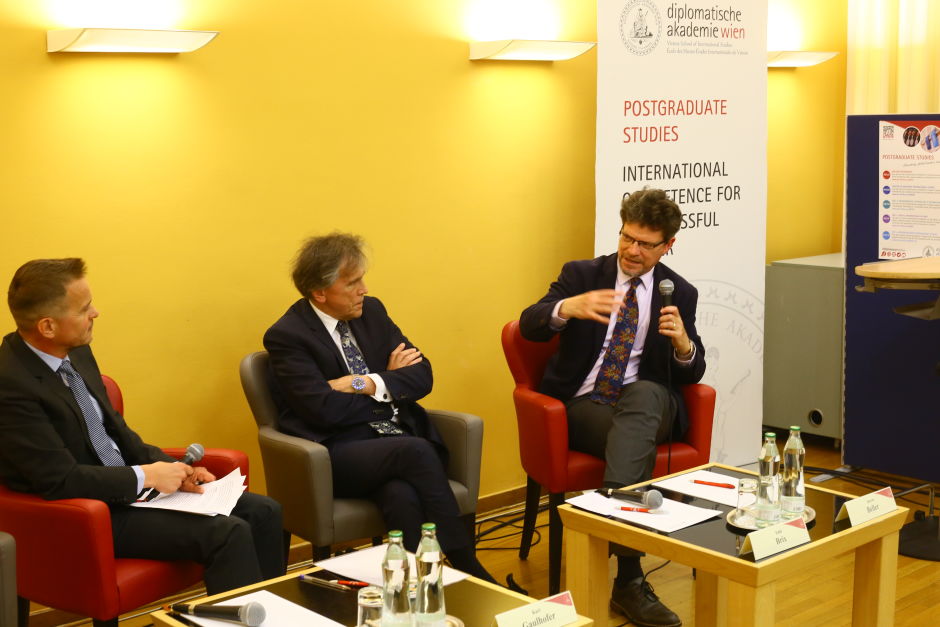 Steven Beller, on the right, shown at a conference in Vienna in 2023. Photo: Tas Tóbiás 