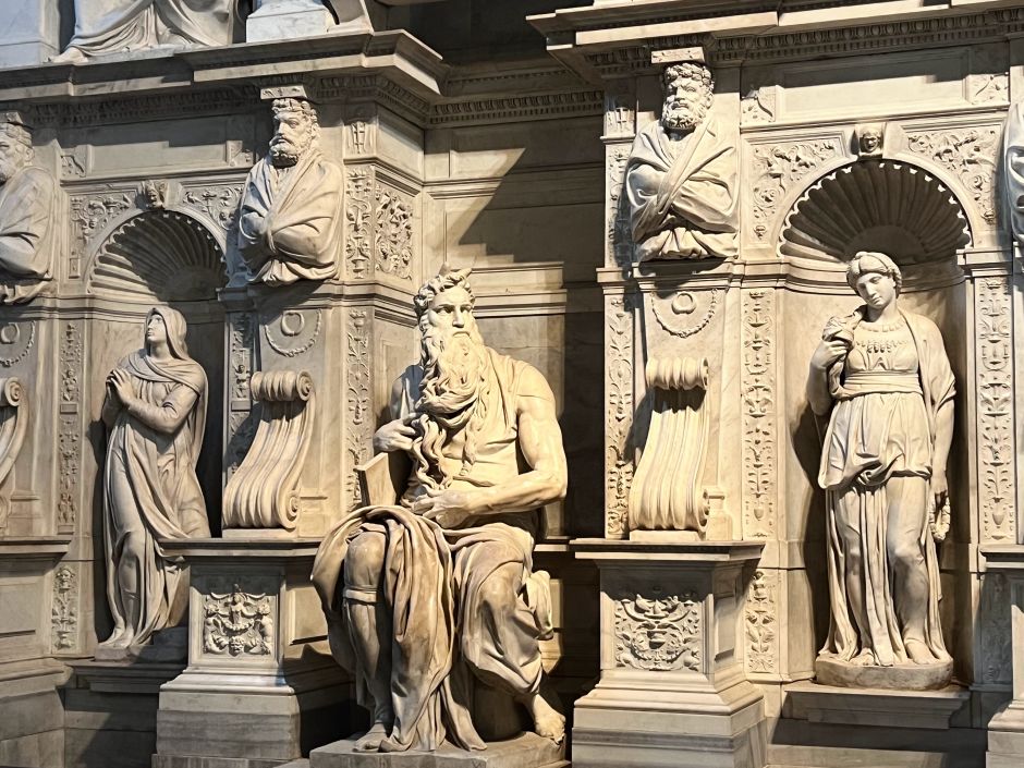 Michelangelo's Moses (1513-1515) is part of the funerary monument of Pope Julius II, now in the San Pietro in Vincoli church in Rome. Photo: Tas Tóbiás