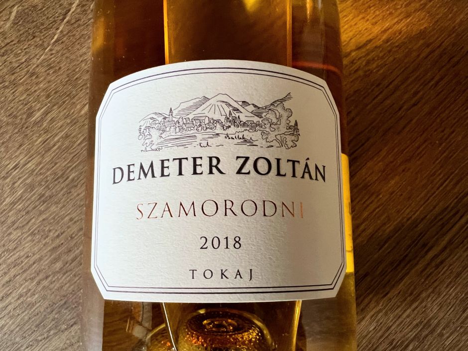 A bottle of Tokaj szamorodni wine. Photo: Tas Tóbiás