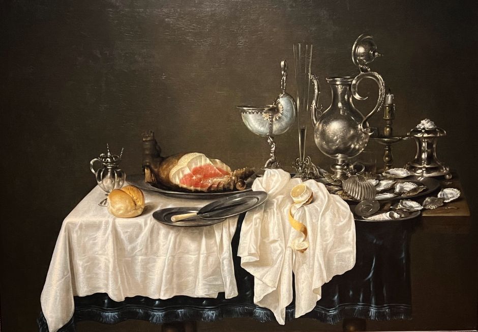 Still Life with Ham, Nautilus-cup and Silver Decanter, by Willem Claesz Heda (1654). Photo: Tas Tóbiás