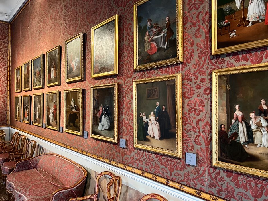 A hall in the Ca’ Rezzonico palace museum in Venice is filled with popular 18th-century genre paintings of Pietro Longhi. Photo: Tas Tóbiás 