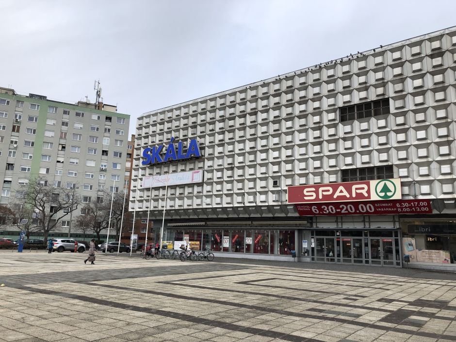 The architecture around Székesfehérvár's Spar supermarket evokes the Communist era. Photo: Annabel Barber for Offbeat